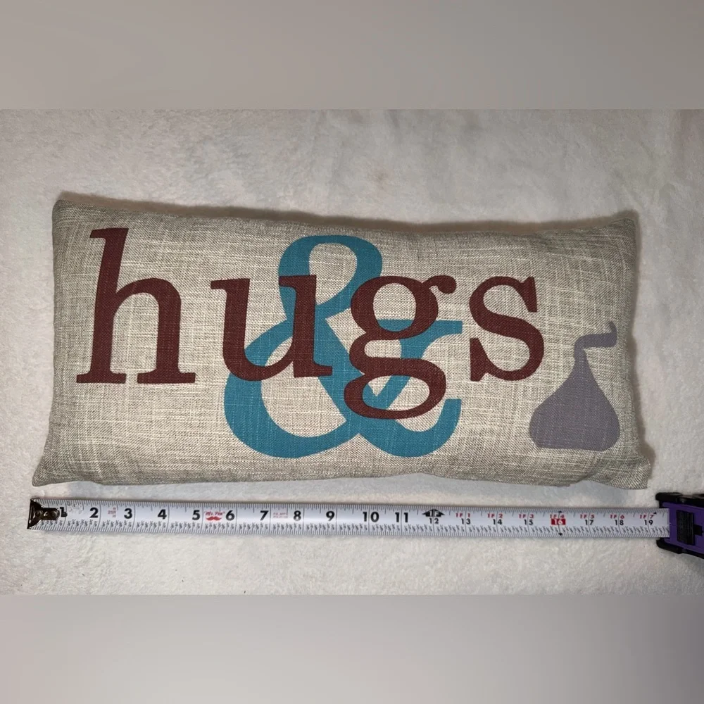 Hershey's‎ Kisses Hugs & Kisses Lumbar Pillow Gray Teal Decorative Accent 18x8